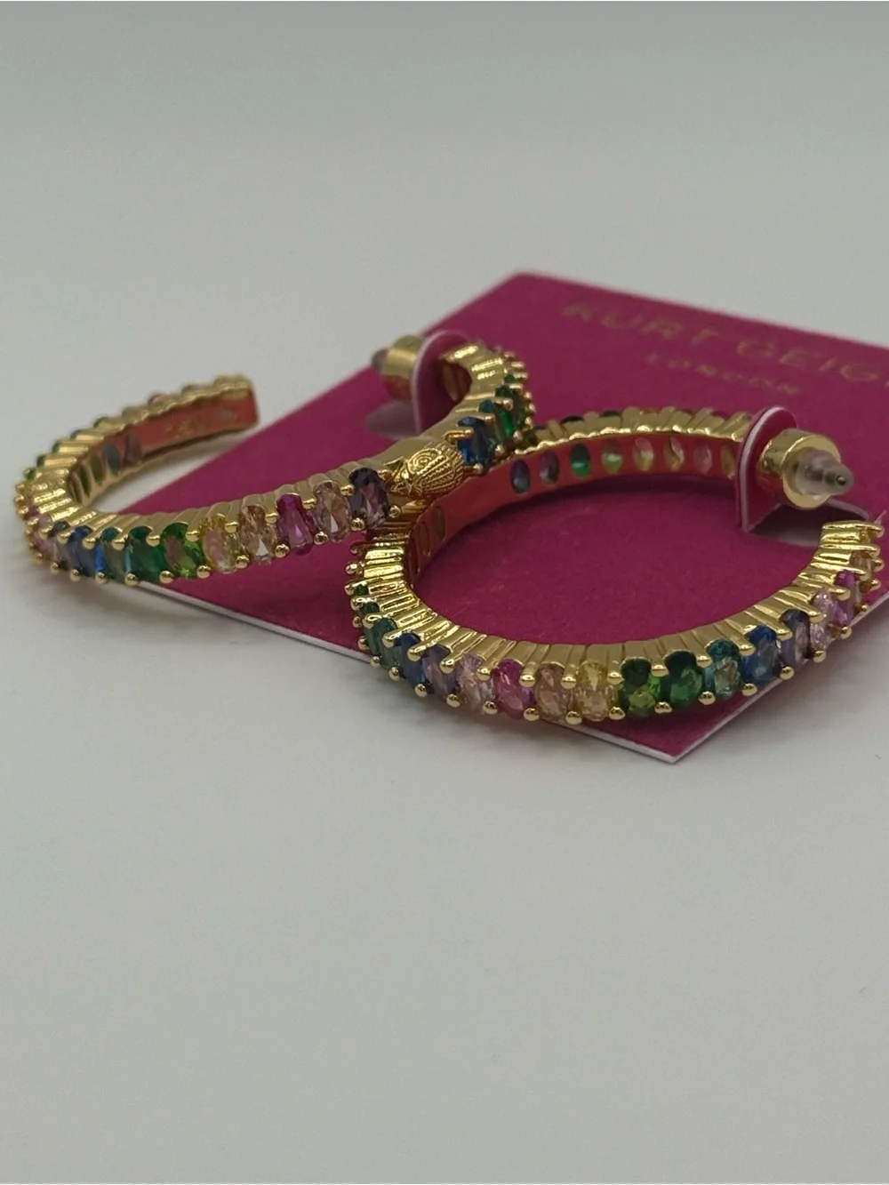 Kurt Geiger Gold Hoop Earrings with Multicolor Stones